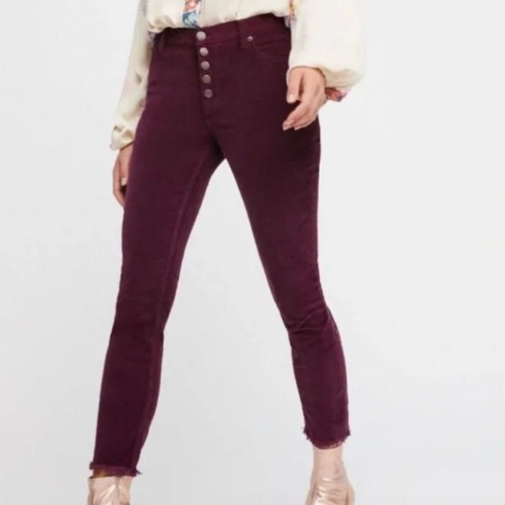 Free People Reagan High-Rise Corduroy Skinny Pants | Burgundy